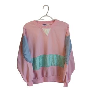Vintage 80's Pastel Colorblock Crewneck  Sweatshirt - Pink, Mint & Gray Grandma